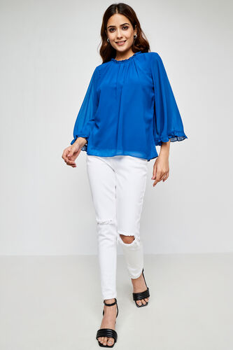 Teal Regular Length Straight Blouson Top, Teal, image 3